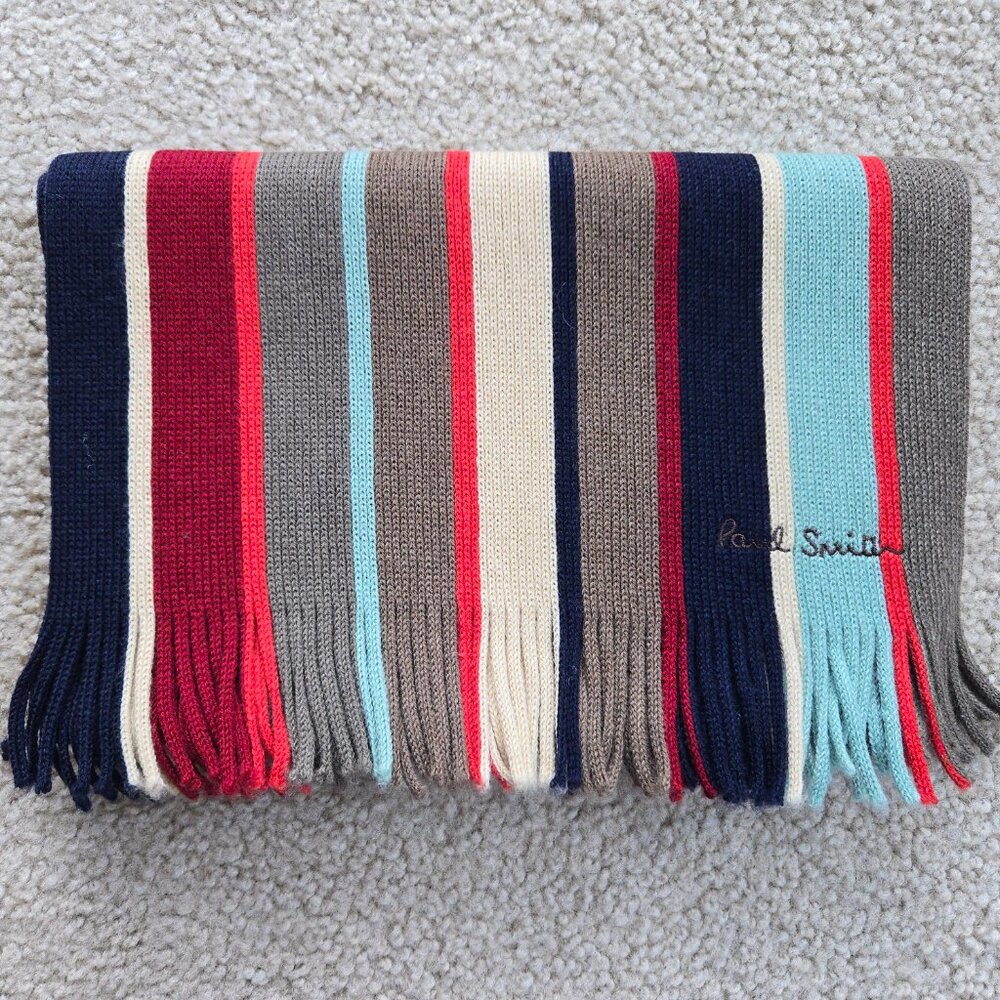 Paul Smith 100% Wool Striped Scarf TINY FLAW - Picture 12 of 12
